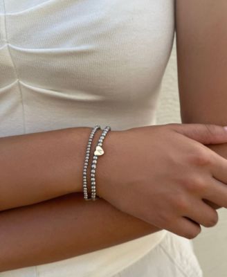 Silver Ball Bead Initial Bracelet Set
