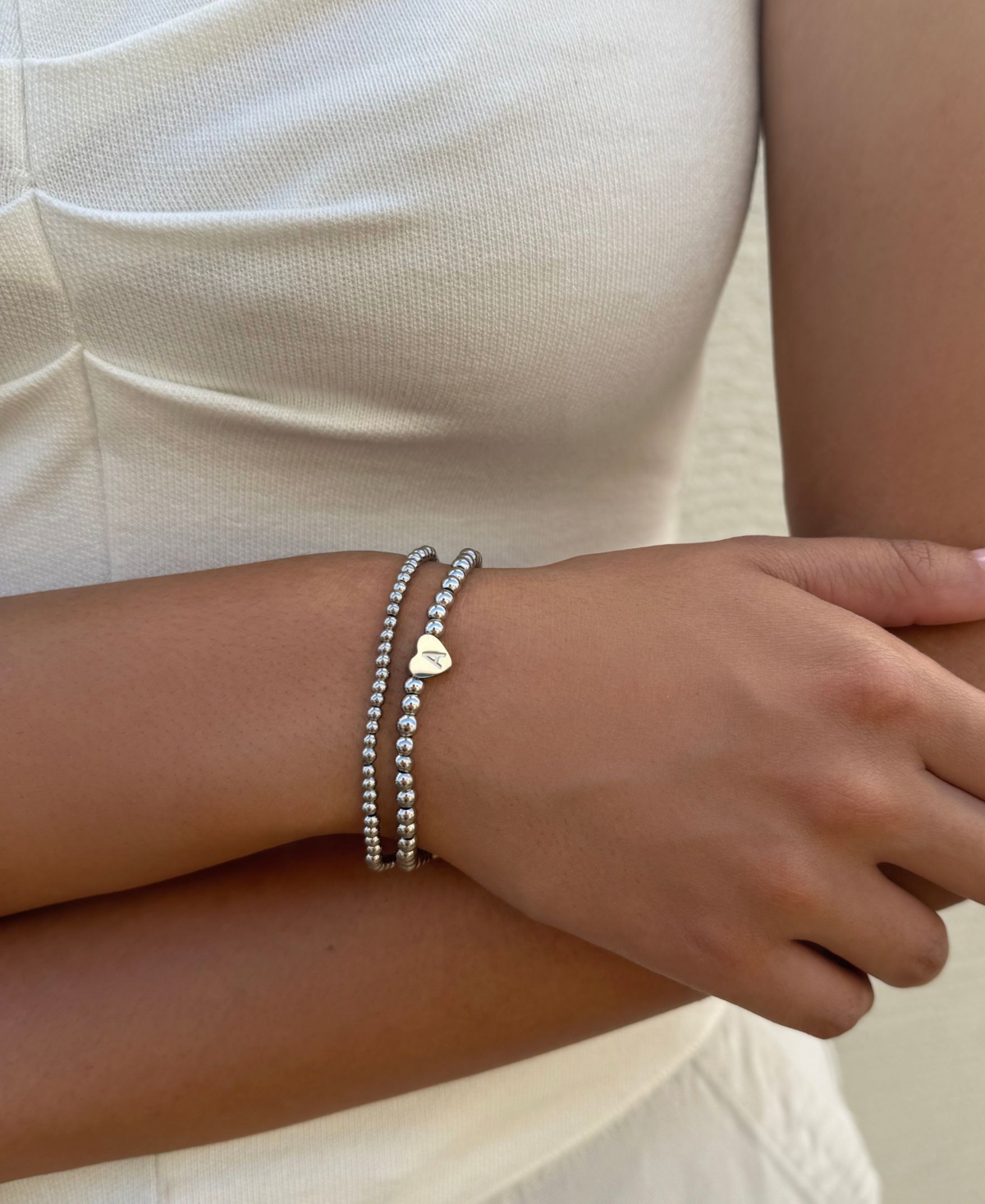 Adornia Silver Ball Bead Initial Bracelet Set