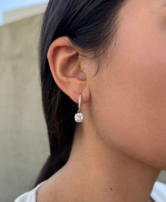 Silver CZ Cushion Halo Huggie Earrings