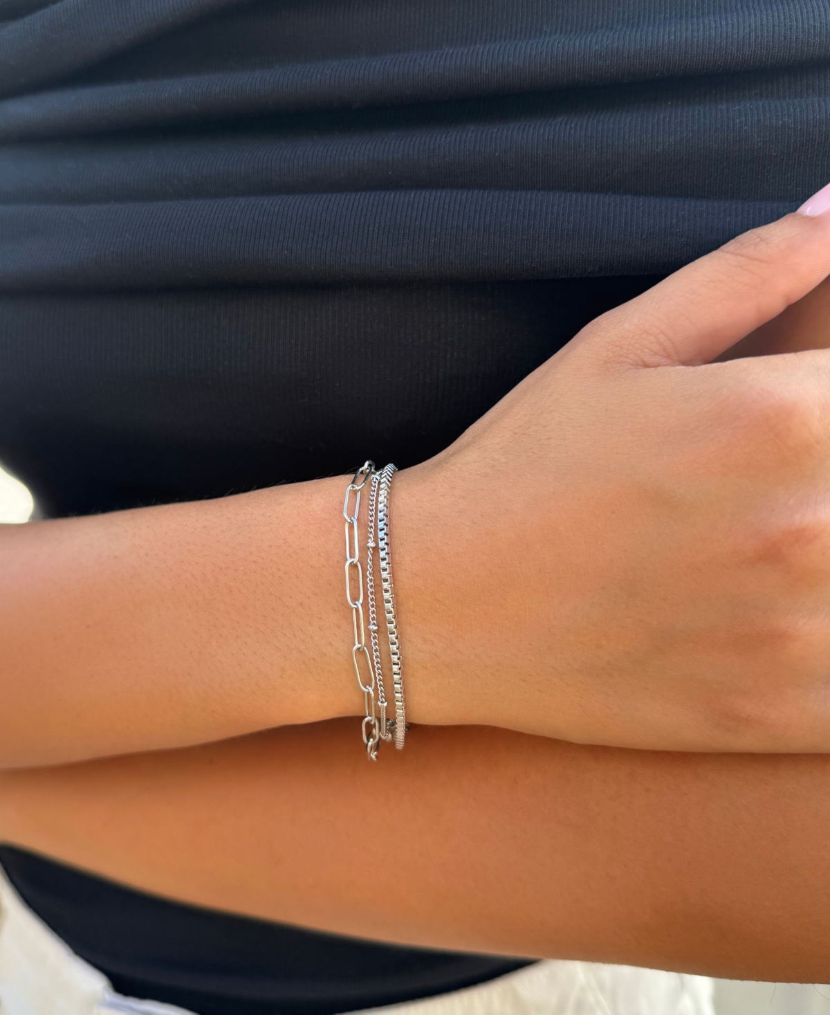 Adornia Tarnish Resistant Silver Chain Bracelet Set