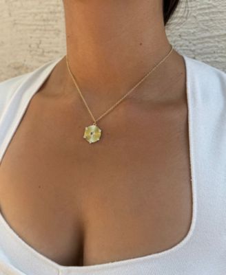 Gold CZ Fluted Disc Pendant Necklace