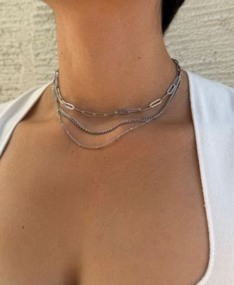Tarnish Resistant Silver Chain Necklace Set