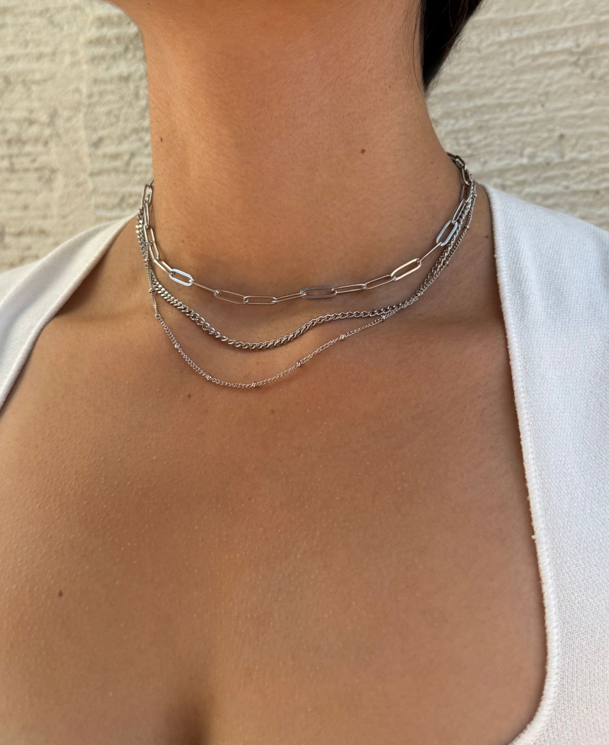 Adornia Tarnish Resistant Silver Chain Necklace Set