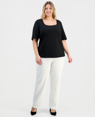 Trendy Plus Size Textured Square-Neck Top