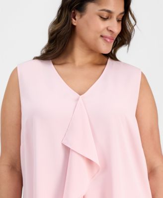Plus Size V-Neck Cascade-Ruffle-Front Blouse 