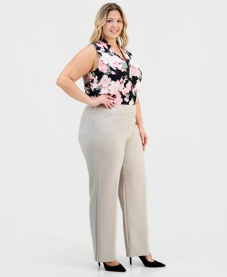 Plus Size High-Rise Stretch-Crepe Straight-Leg Pants 