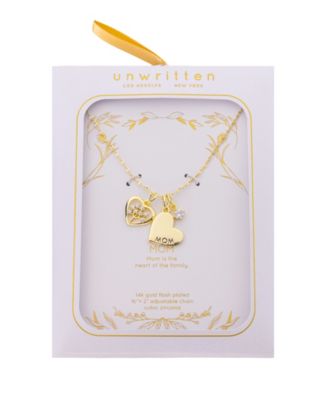 Cubic Zirconia Tree Open Heart, "MOM" Heart Pendant Necklace