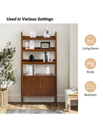 Augusto Mid-century Modern 76'' H x 36'' W Solid Wood Ladder Bookcase with Solid Wood Legs