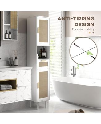 1Pc Rattan Doors, Adjustable Shelves & Slim Design Tall Bathroom Storage Cabinet