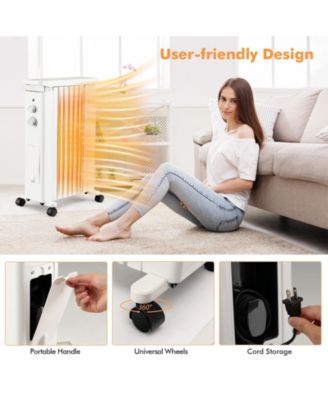 1500W Portable Oil Filled Radiator Heater with 3 Heat Settings