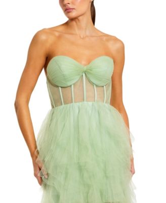 Women's Strapless Corset Gown with Spiral Ruffles