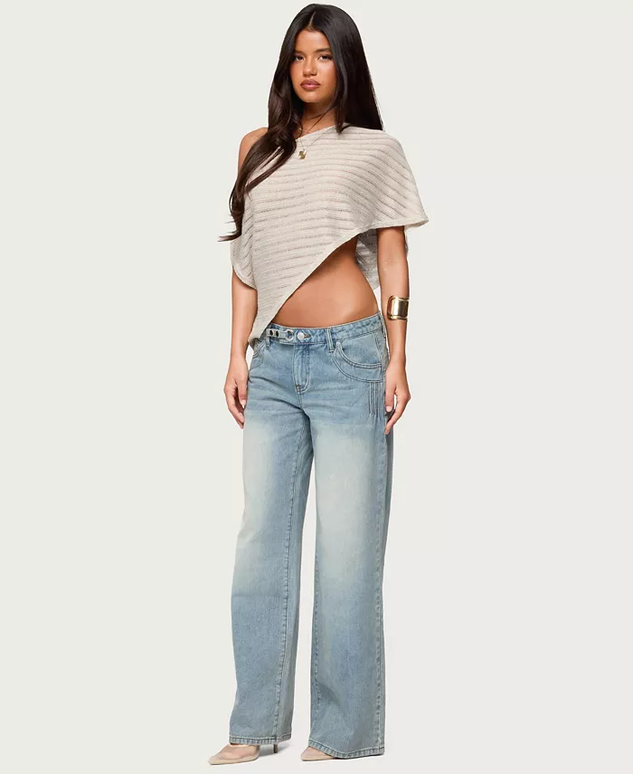 Women's Loma Asymmetric Off Shoulder Knit Poncho - thumbnail 2