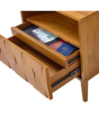 Zenaida Mid-century Modern Nightstand with Charging Ports and Hidden Drawer