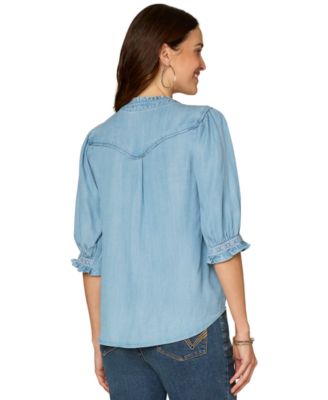 Women's Cinched Band Sleeve Collared Shirt