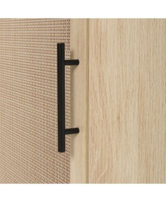 CASAINC 40"H Natural Rattan Door & Adjustable Shelves Freestanding Corner Cabinet