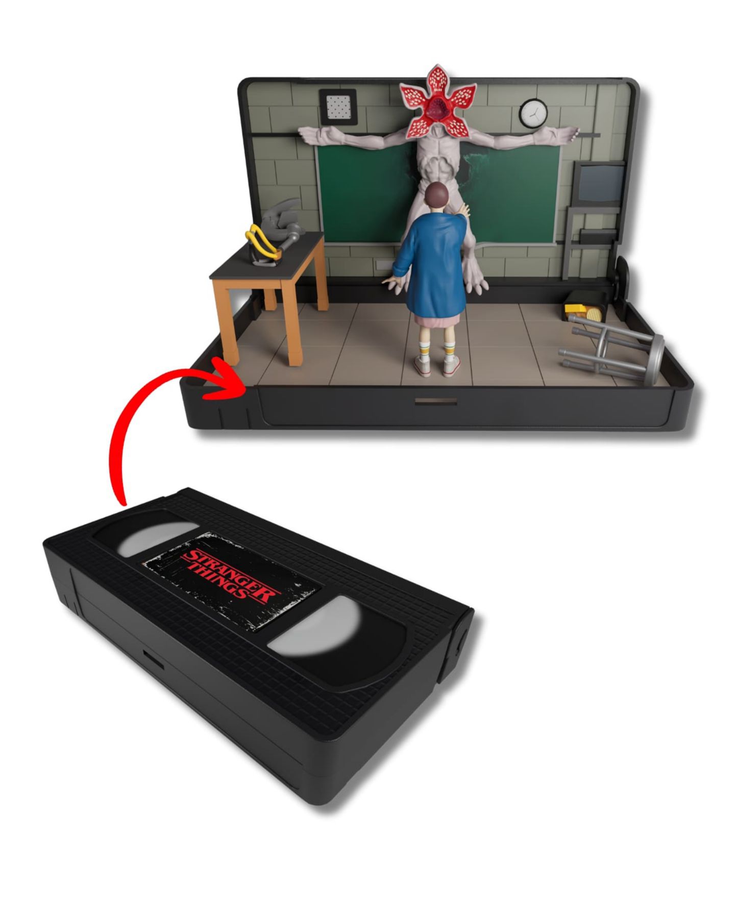 Детский игровой набор Wilder Toys Stranger Things Eleven vs. Demogorgon Console Heroes VHS Diorama 7-Piece Playset, Ages 8+ — фото 1