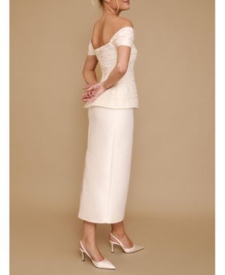 Women's Gathered Bardot Peplum Midi Dress