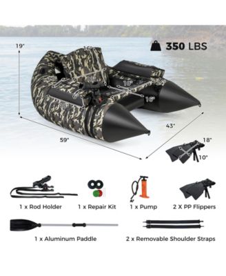 350 LBS Inflatable Fishing Float Tube with Adjustable Backrest and Backpack Straps-Camouflage