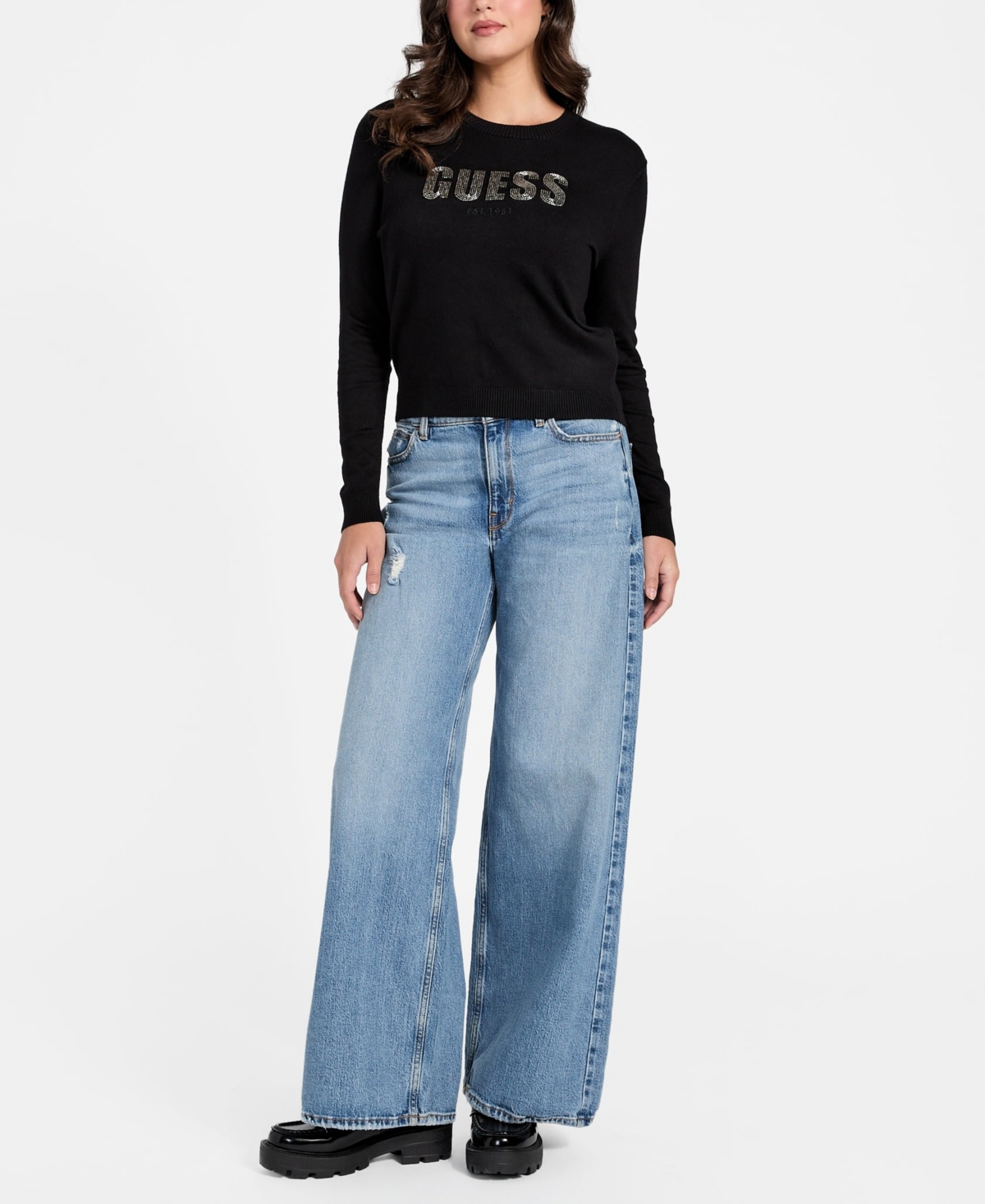 Guess Women's Long-Sleeve Crewneck Norah Logo Sweater