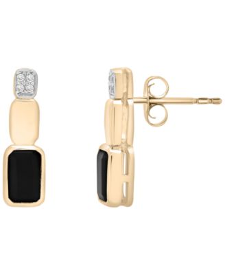 2-Pc. Onyx (1-1/8 ct. t.w.) & Diamond (1/20 ct. t.w.) Earrings and Pendant Necklace Set in 14k Gold-Plated Over Sterling Silver