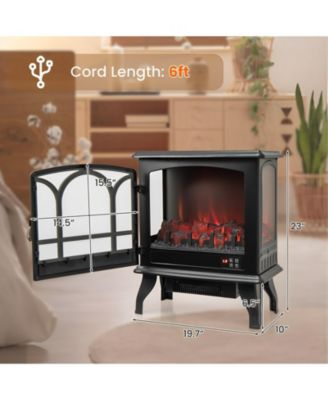 1400W Electric Stove Heater with 3-Level Flame Effect and 3-Sided View-Black