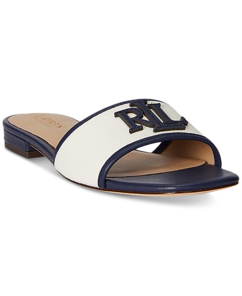 Женские сандалии Lauren Ralph Lauren Women's Everley Leather-Trim Canvas Slide Sandals