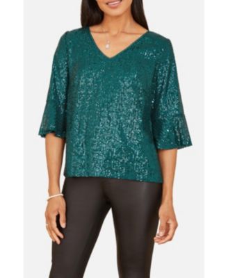 Women's Fluted Sleeve Sequin Top
