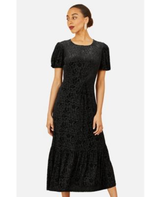 Women's Velvet Twist Waist Midi Dress