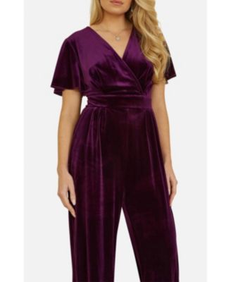 Women's Angel Sleeve Velvet Jumpsuit