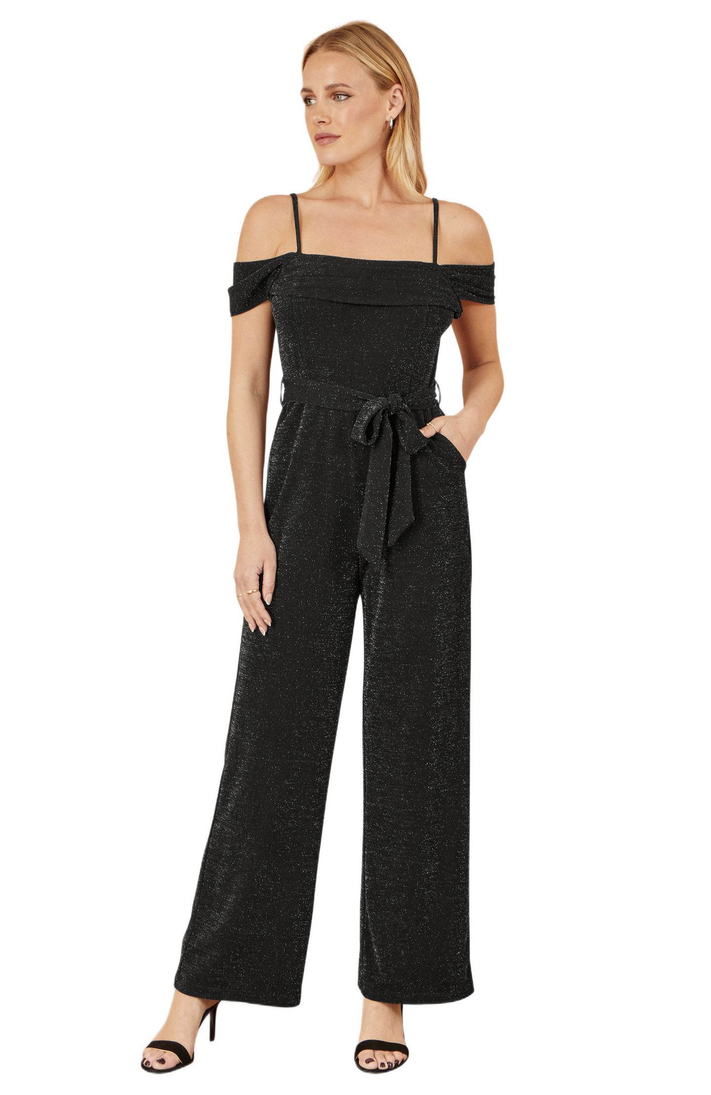 Женский комбинезон Yumi Sparkle Stretch Bardot Jumpsuit, цвет: Чёрный — фото 2
