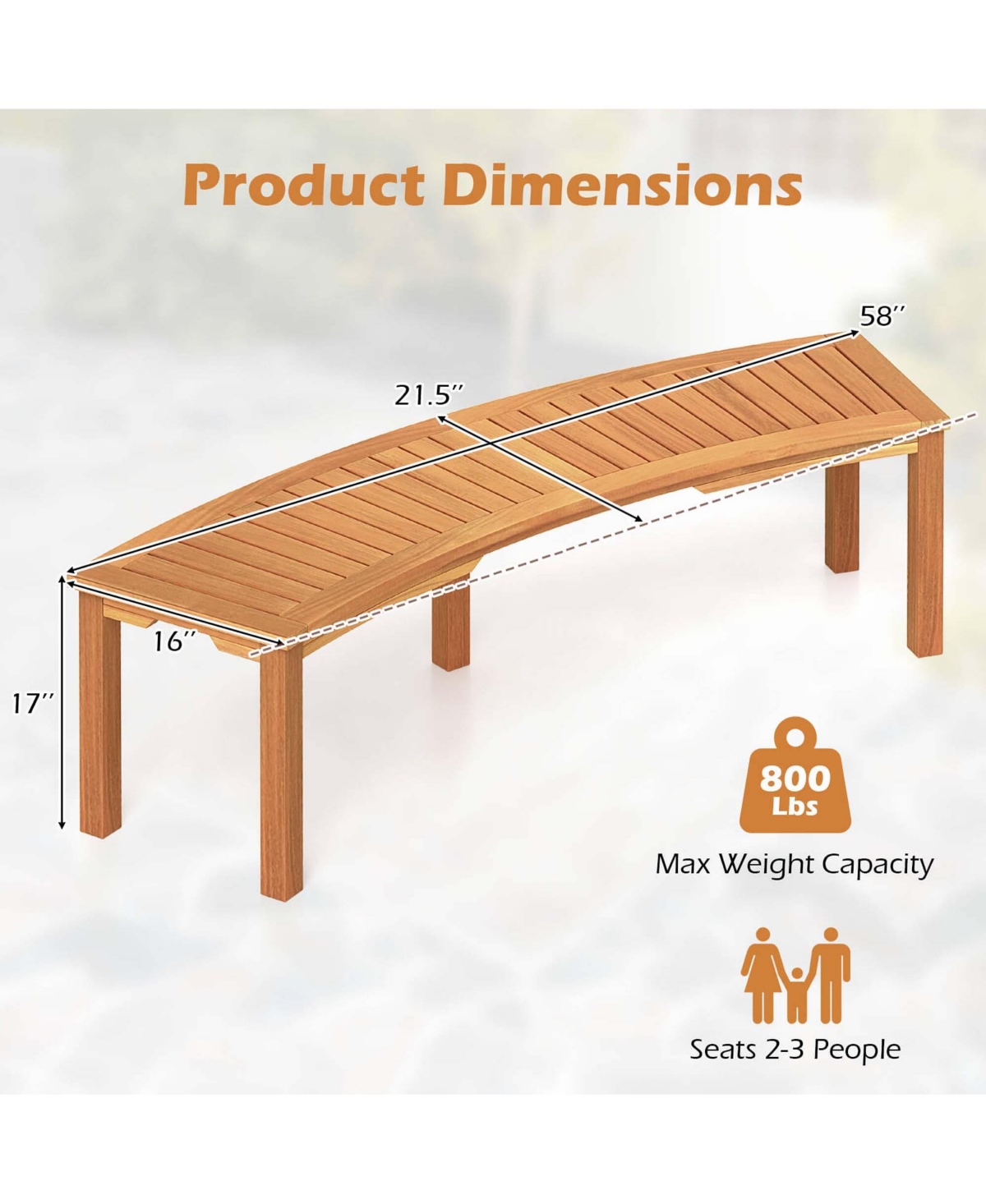 4 Pcs Outdoor Curved Bench with Slatted Seat Solid Acacia Wood for Yard