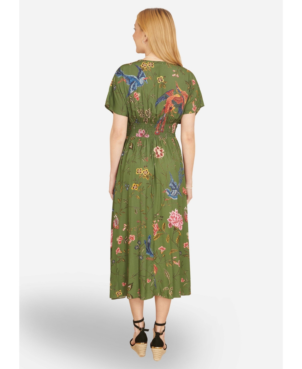 Yumi Women's Ruched Waist Kimono Sleeve Midi Dress