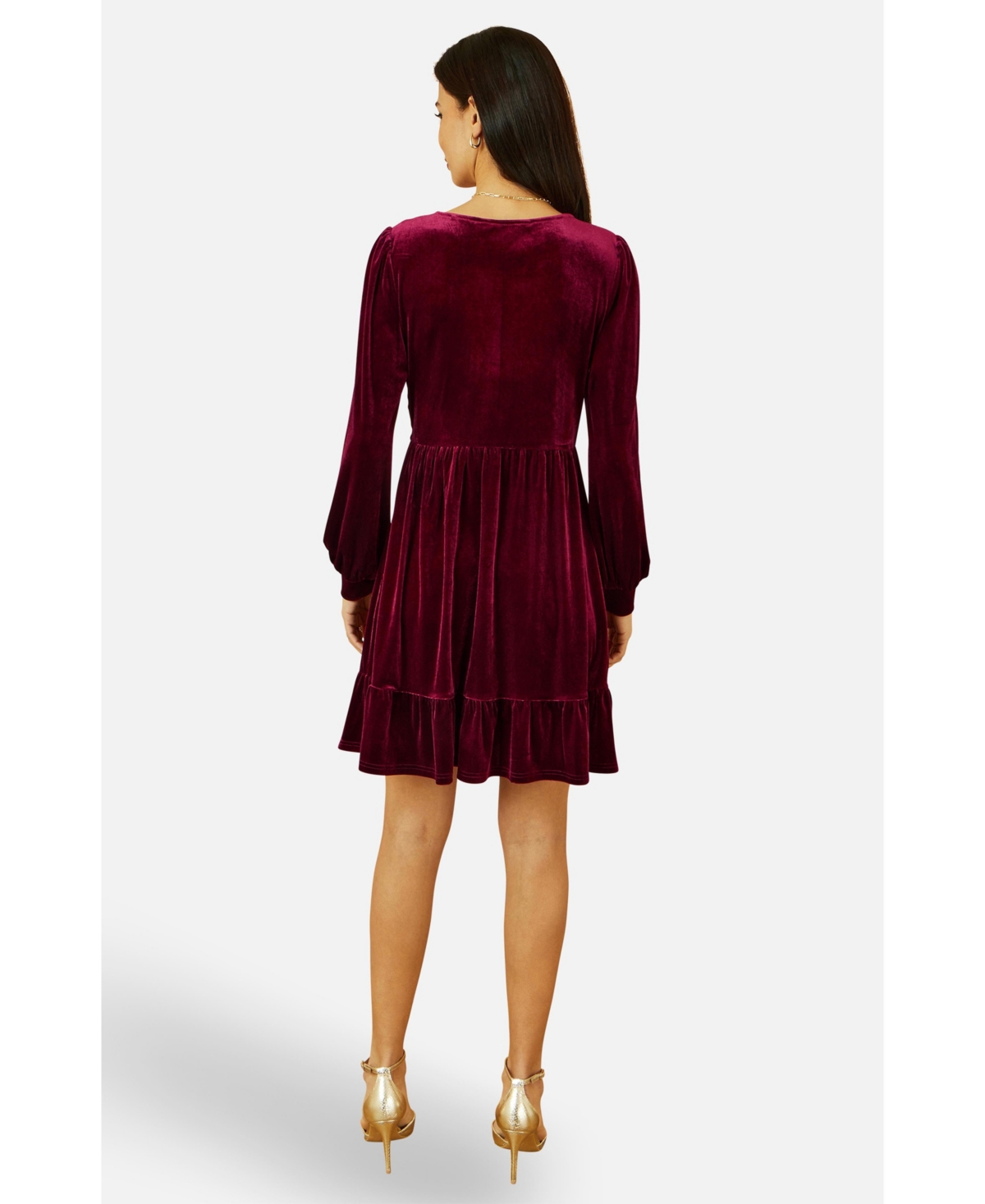 Yumi Women's Velvet Long Sleeve Skater Dress