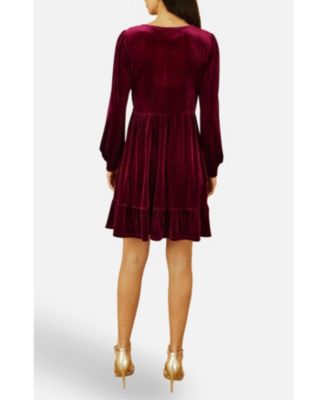 Women's Velvet Long Sleeve Skater Dress