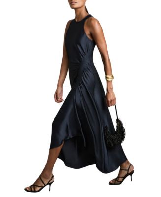 Women's Satin Shirred Midi Dress