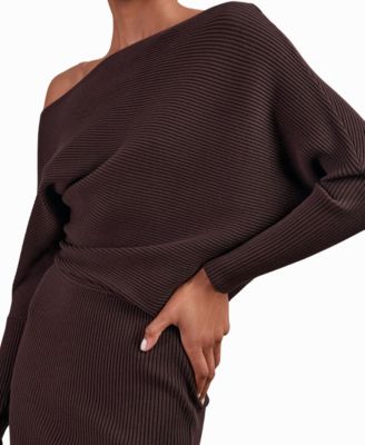 Women's Off-The-Shoulder Ribbed Midi Dress