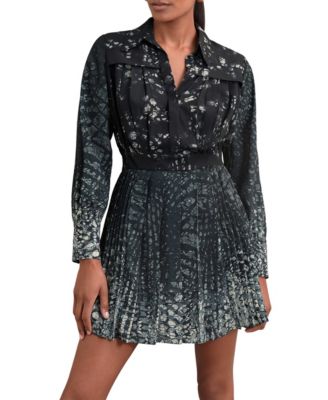 Women's Printed Pleated Shirt Dress
