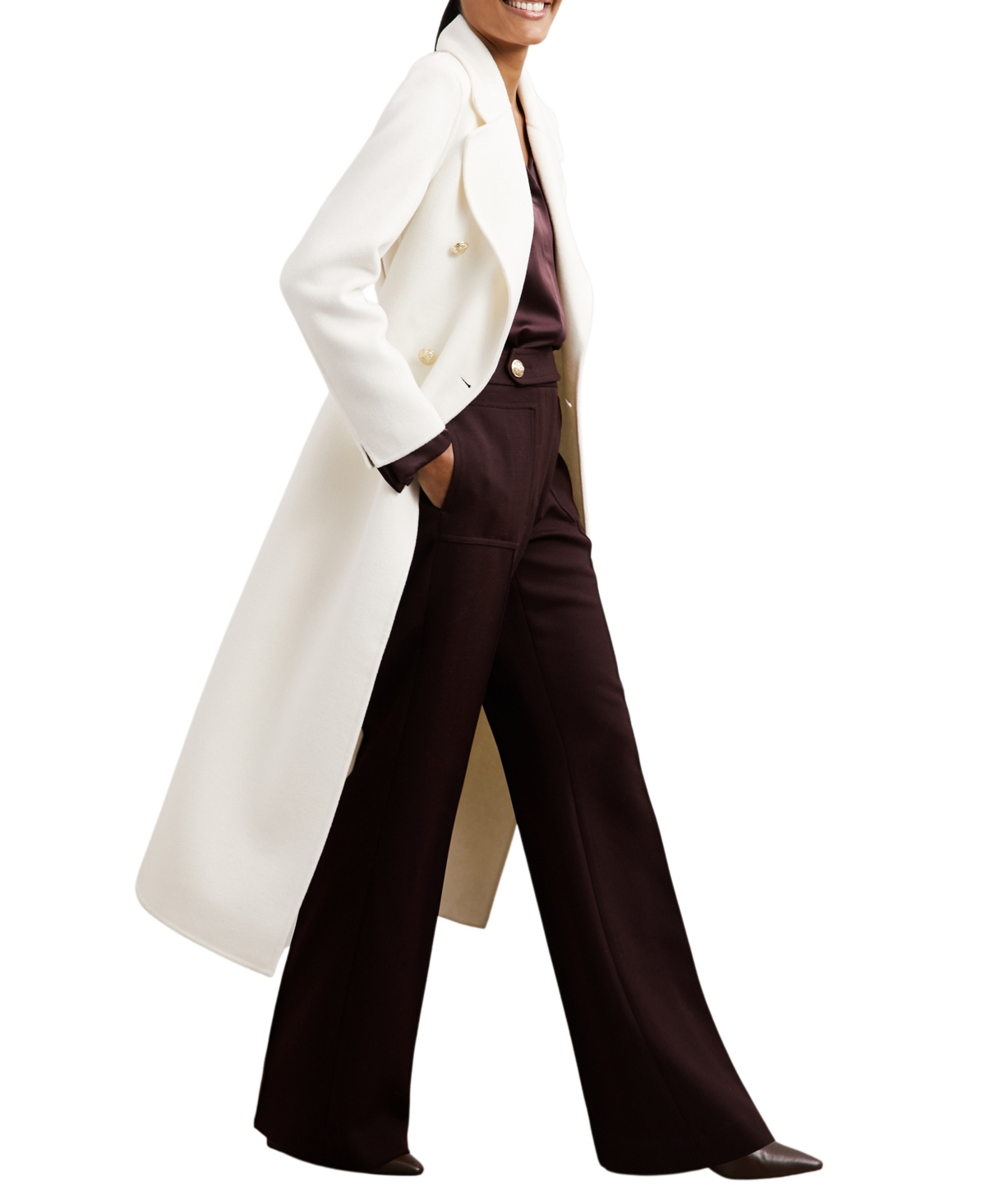 Reiss Women's Double-breasted Blindseam Wool-blend Coat In White