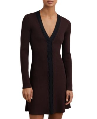 REISS - Women's Craft-Stitch Rib-Knit Mini Dress