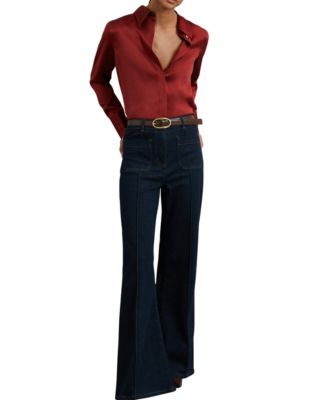 Women's Silk-Satin Concealed-Placket Shirt