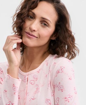 Women's Cotton Printed Long Sleeve Henley Sleepshirt