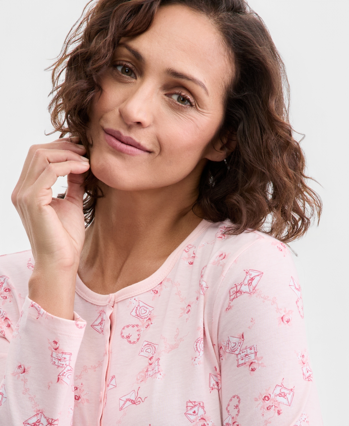 Charter Club Women's Cotton Printed Long Sleeve Henley Sleepshirt, Created for Macy's