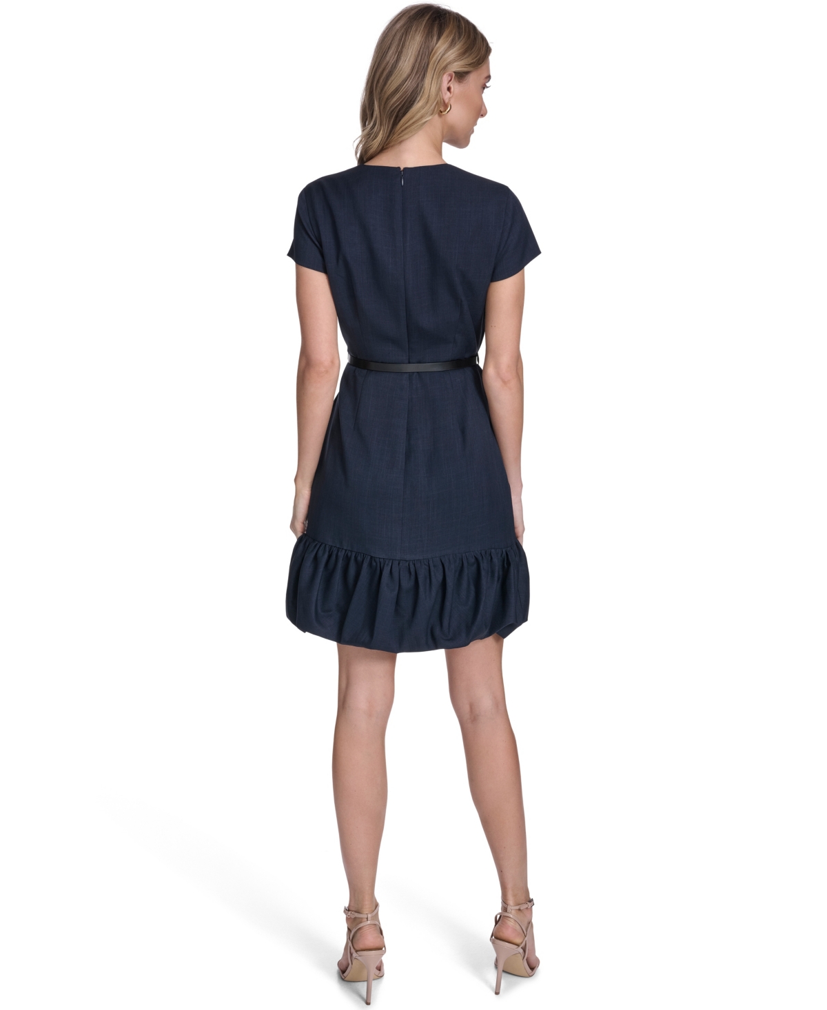 Calvin Klein Petite Bubble Hem Belted Short-Sleeve Dress