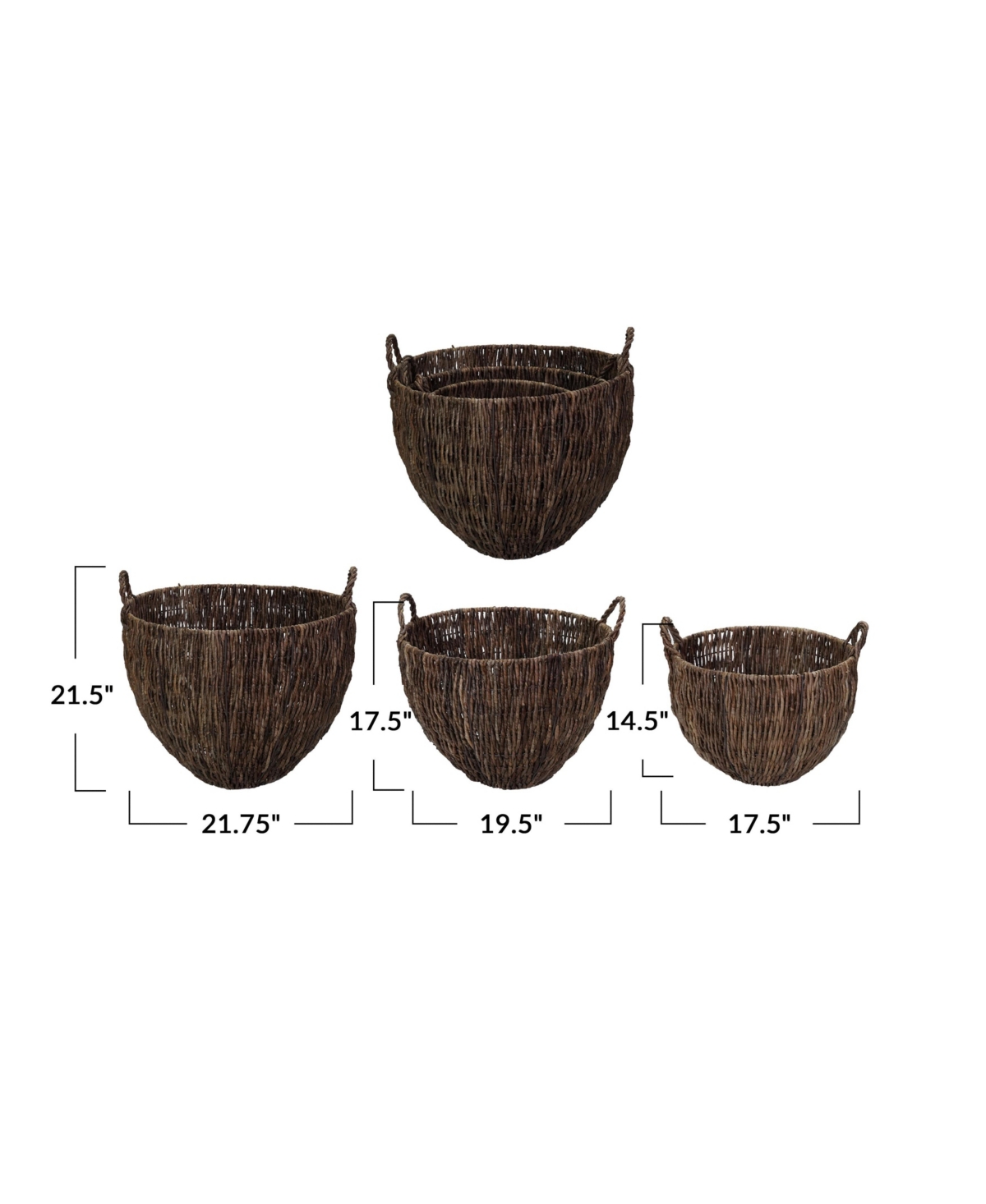 Storied Home 3-Piece Woven Banana Leaf Baskets with Handles, Natural