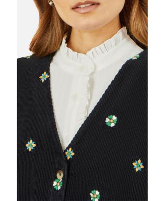 Women's Embroidered Button Up Pinafore Dress