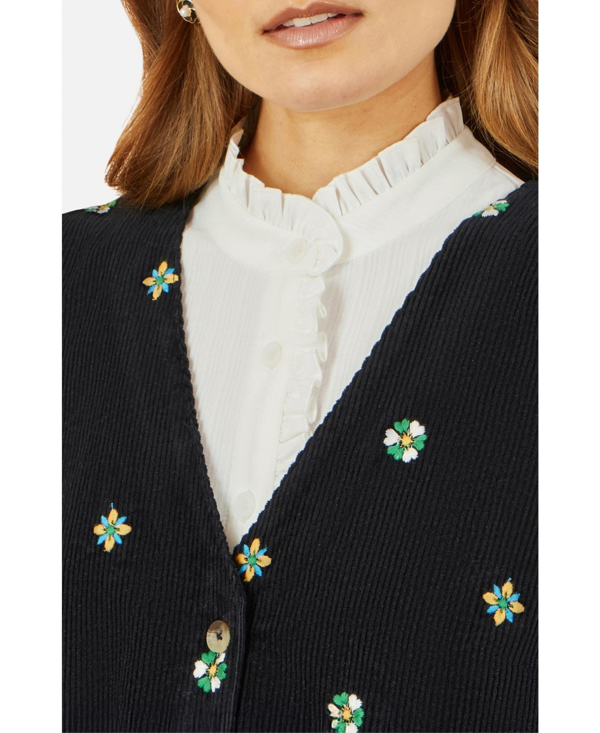 Yumi Women's Embroidered Button Up Pinafore Dress