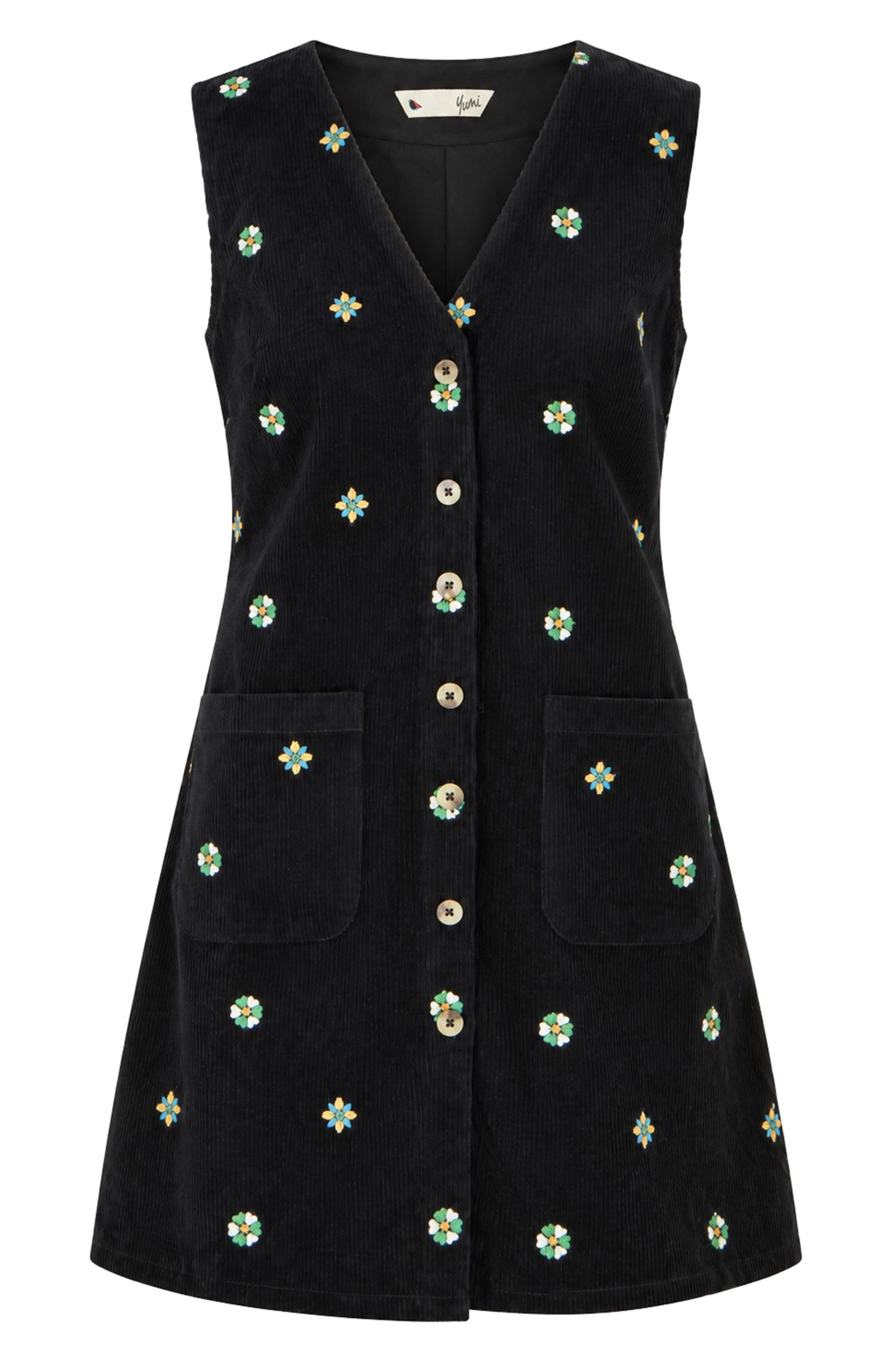 Женское платье Yumi Embroidered Button Up Pinafore, цвет: Чёрный — фото 7