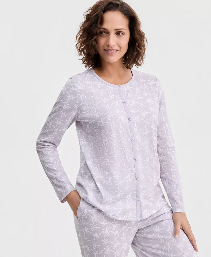 Women's Cotton Printed Button-Front Pajama Set - thumbnail 3