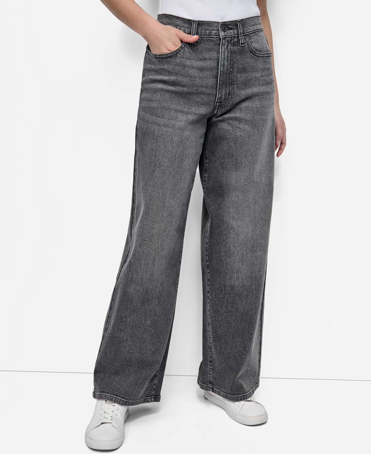 Dkny Jeans Women's High Rise Modern Wide Leg Jeans In Gray