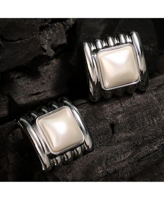 Women's The Ribbed-Diane Stud Earrings - Chrome Silver